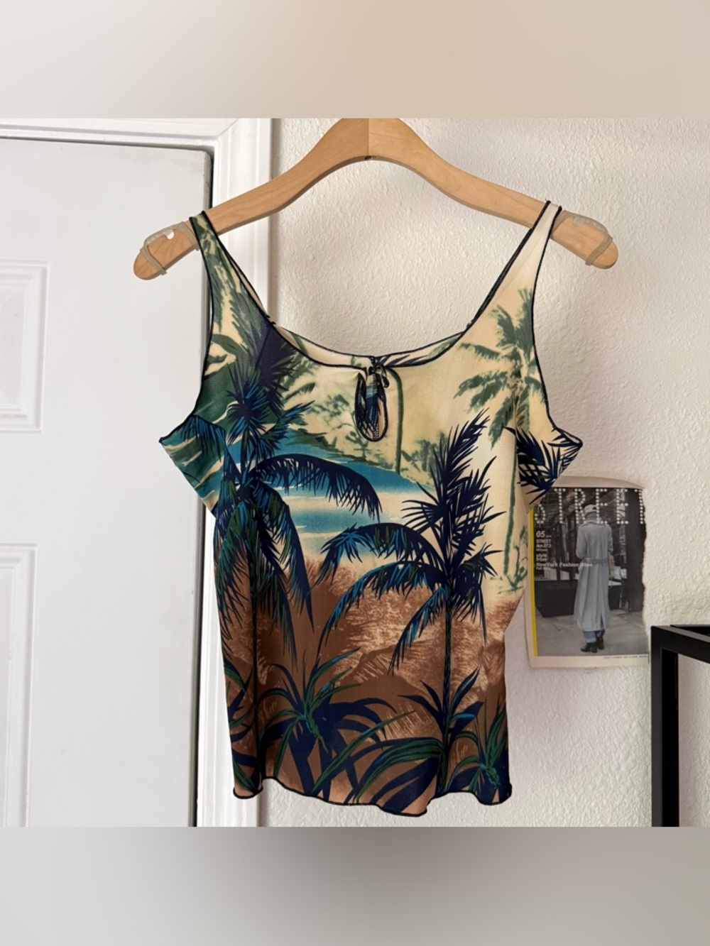 WILDCAT y2k knit tropical palm tree Hawaiian stretchy cami tank cropped top‎
